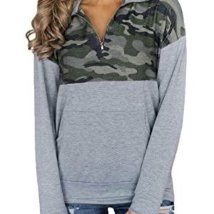 7TH RAY | Camo Gray Colorblock Henley Zip Sweatshirt